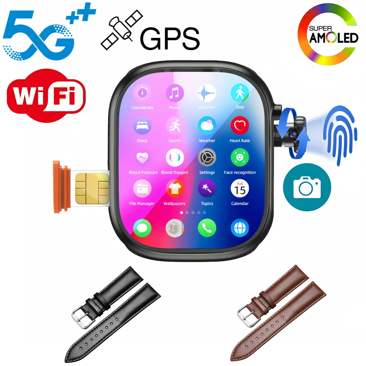 Ultra4 Smartwatch 5G Full Netcom Touch ID 2.29'' Amoled Smart Watch With 190° Rotary Camera GPS Position WIFI Infrared Sim Card