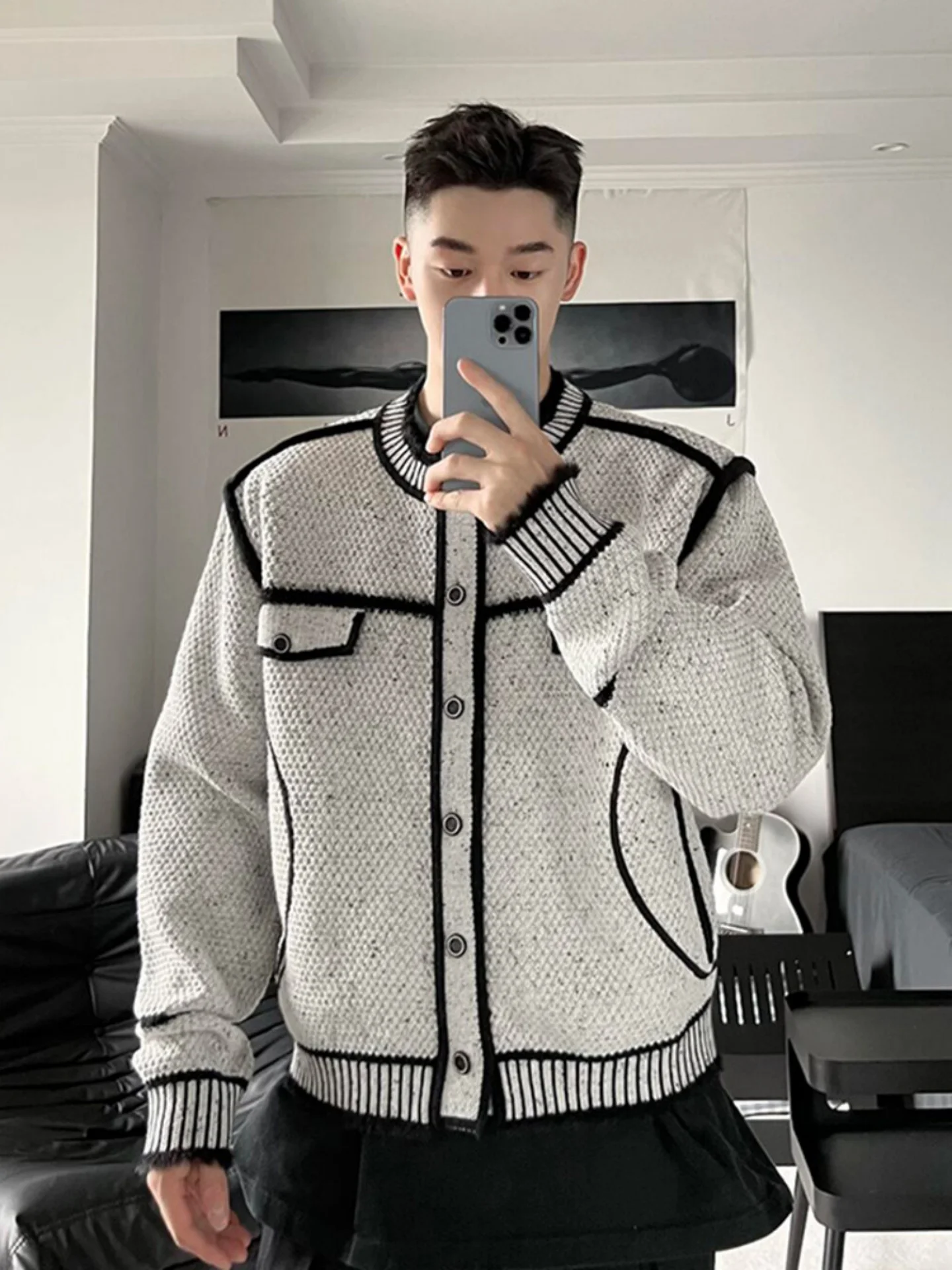 

ay Knitted Open Cardigan Jaet Men's Model High-End Sensation Cool Sle Clothing Frayed Design Sweater Jaet Luxury Sle