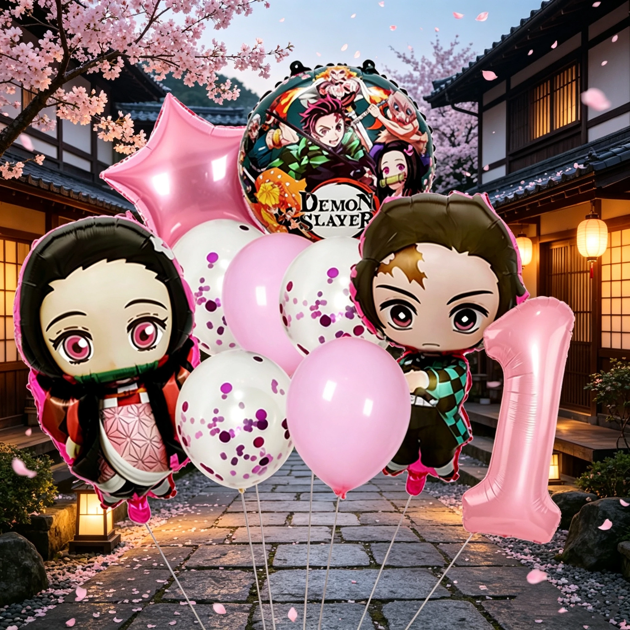 

Demon Slayer Theme Tanjiro Nezuko Kamado Theme Foil Balloons Set Kids Birthday Party Decoration Number Balloon