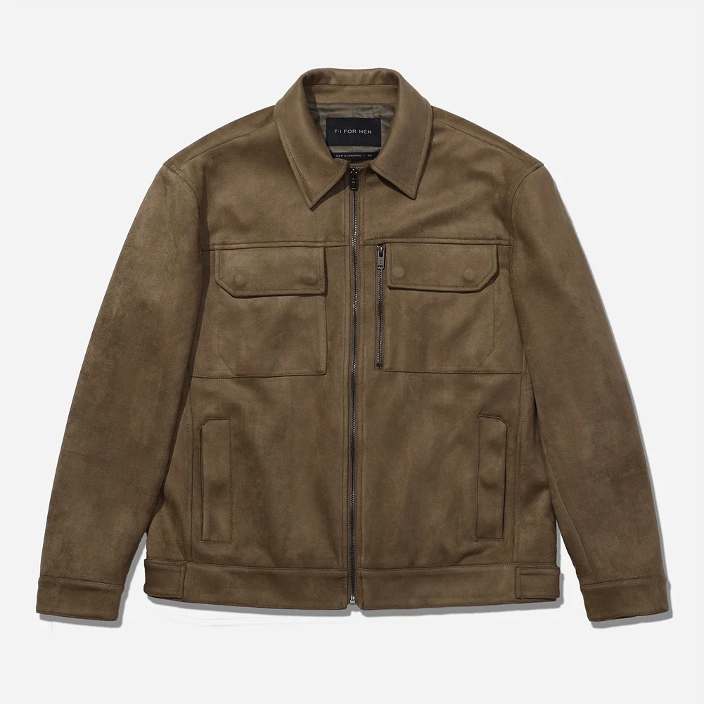 

Autumn Winter Men's Casual Suede Jaet Faion Urban Sle ort Length Fake Leather Biker Coat Sli Island Men's Wear