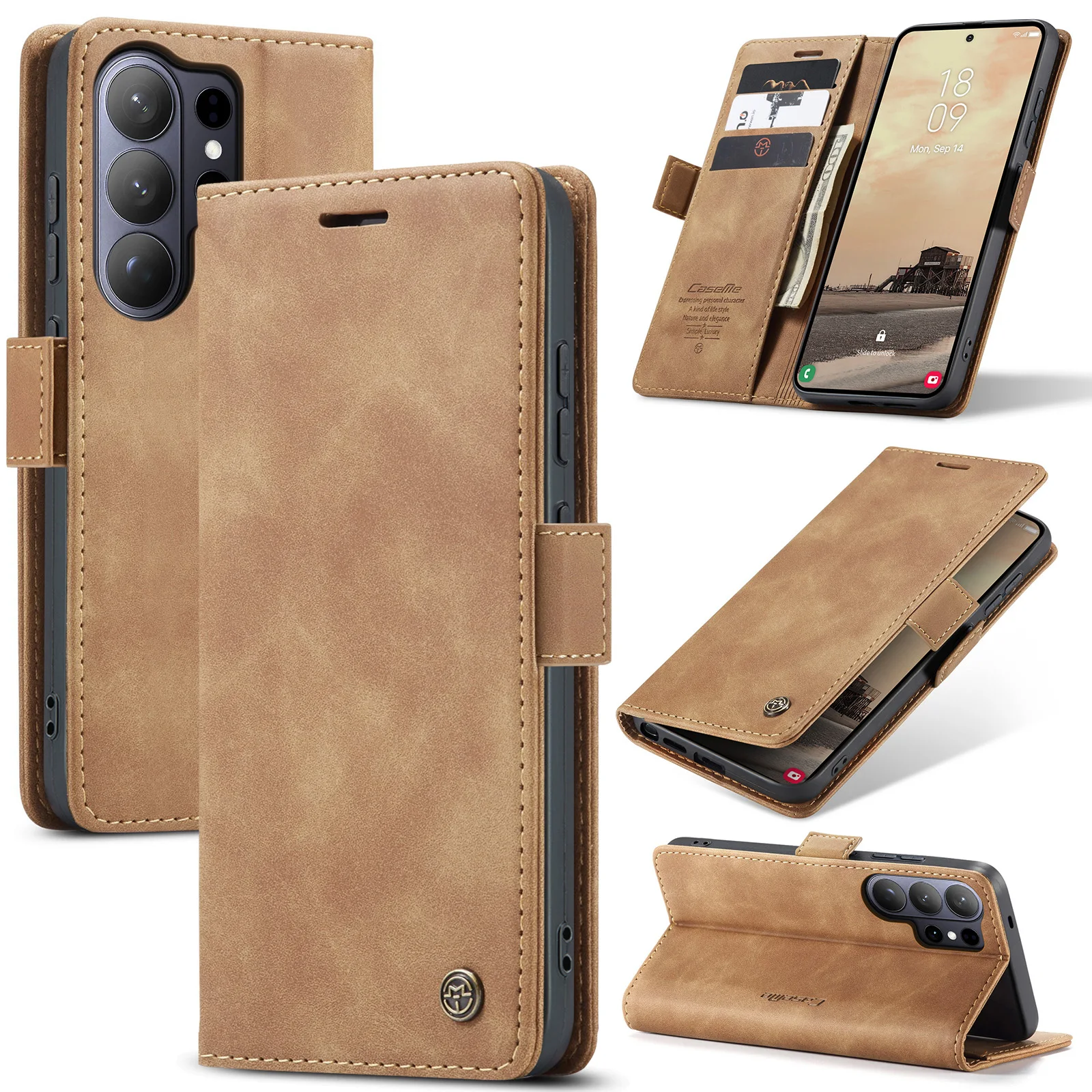 Business-Lederhülle für Samsung S26 Ultra S25 S24 S23 S22 Ultra Note 20 10 Plus Ultra mit Kartenfächern, Brieftasche, Magnetständer und Schutzhülle