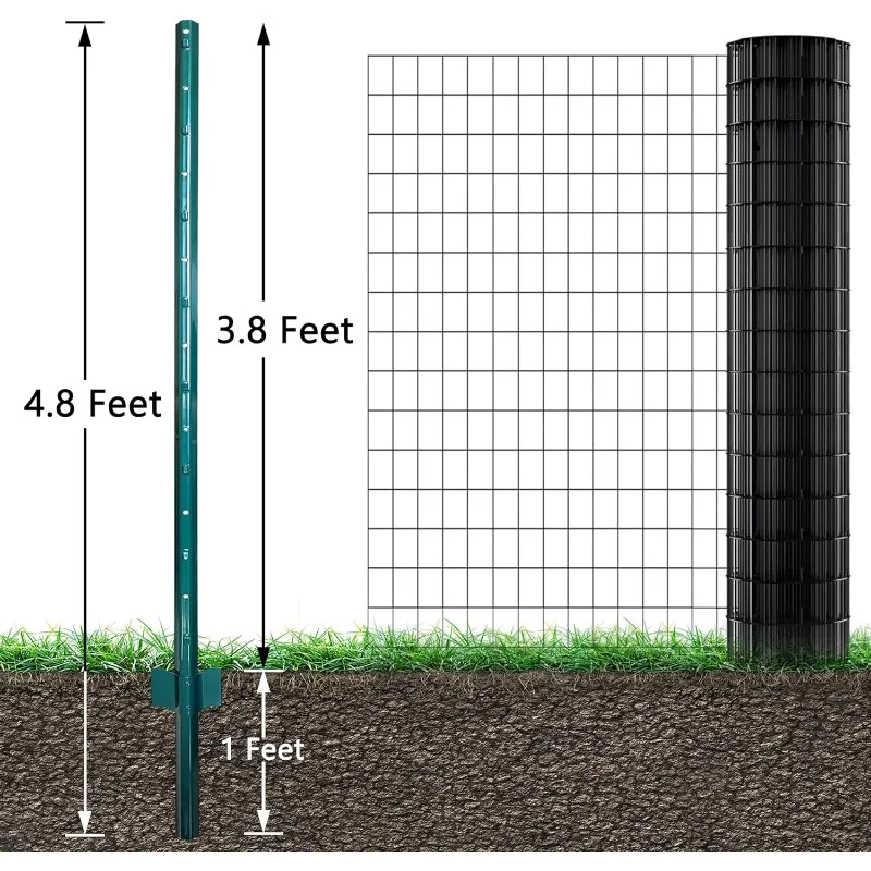 Fence Posts 4.8 Feet Sturdy Duty Metal Fence Post,  No Dig Garden U Post for Wire Fencing Steel Post for Yard,