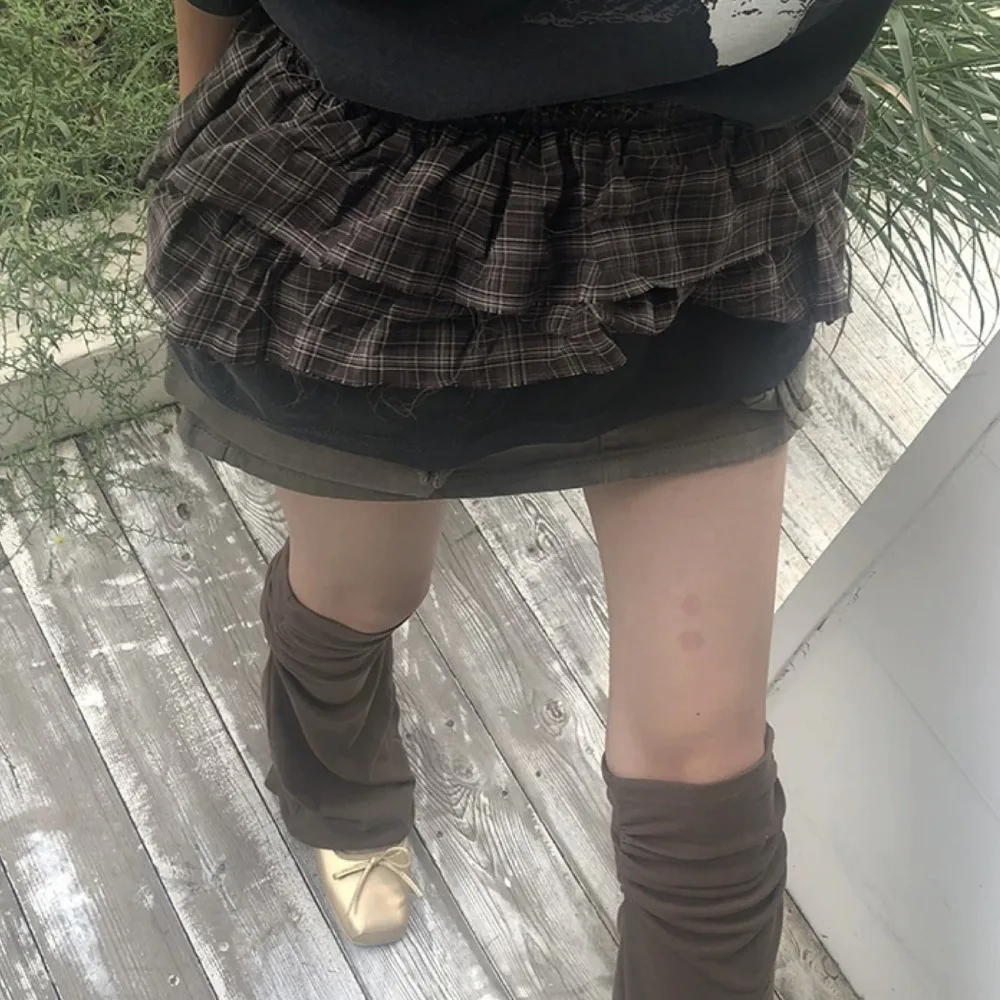 Hip-hop Layer Outfits Plaid Skirt Sweet Y2K Lace Up Hip Scarf Shirt Extender Korean Style Ruffled Edge Waistband