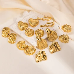 Vintage Gold Color Irregular Geometric Earrings For Women Stainless Steel Ginkgo Leaf Love Heart Shaped Earring Party Jewelry