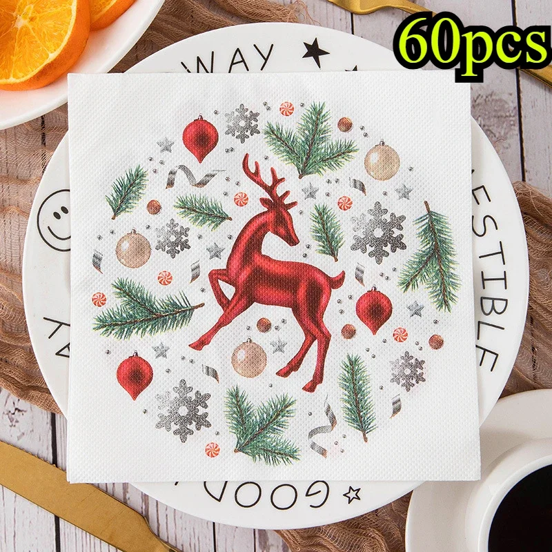 

60pcs Christmas Disposable Napkins Disposable Kitchen Tissue Printing Christmas Napkins Disposable Kitchenware