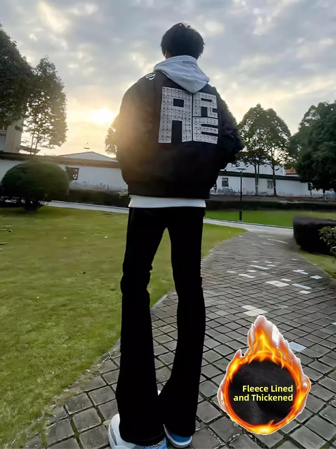 

Bla Fce Lined Men's Jeans American High Street Vibe Knife Straight Leg Clean Fit Bootcut Denim Pants for Autumn Winter