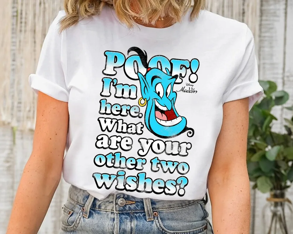 

Disney Aladdin Genie POOF 2, рубашка с градиентным текстом и портретом, забавная рубашка Genie, одинаковая рубашка для всей семьи Disney