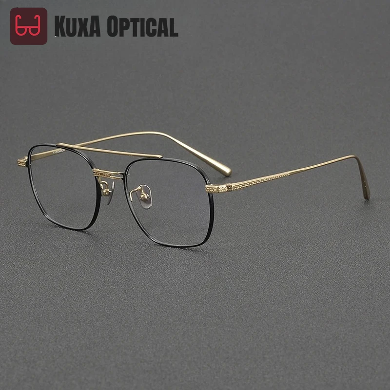 Okulary męskie KUXA 144 mm, powiększona oprawka tytanowa, duże szkła, szeroka oprawka, podwójny mostek, lekkie, do okularów korekcyjnych.