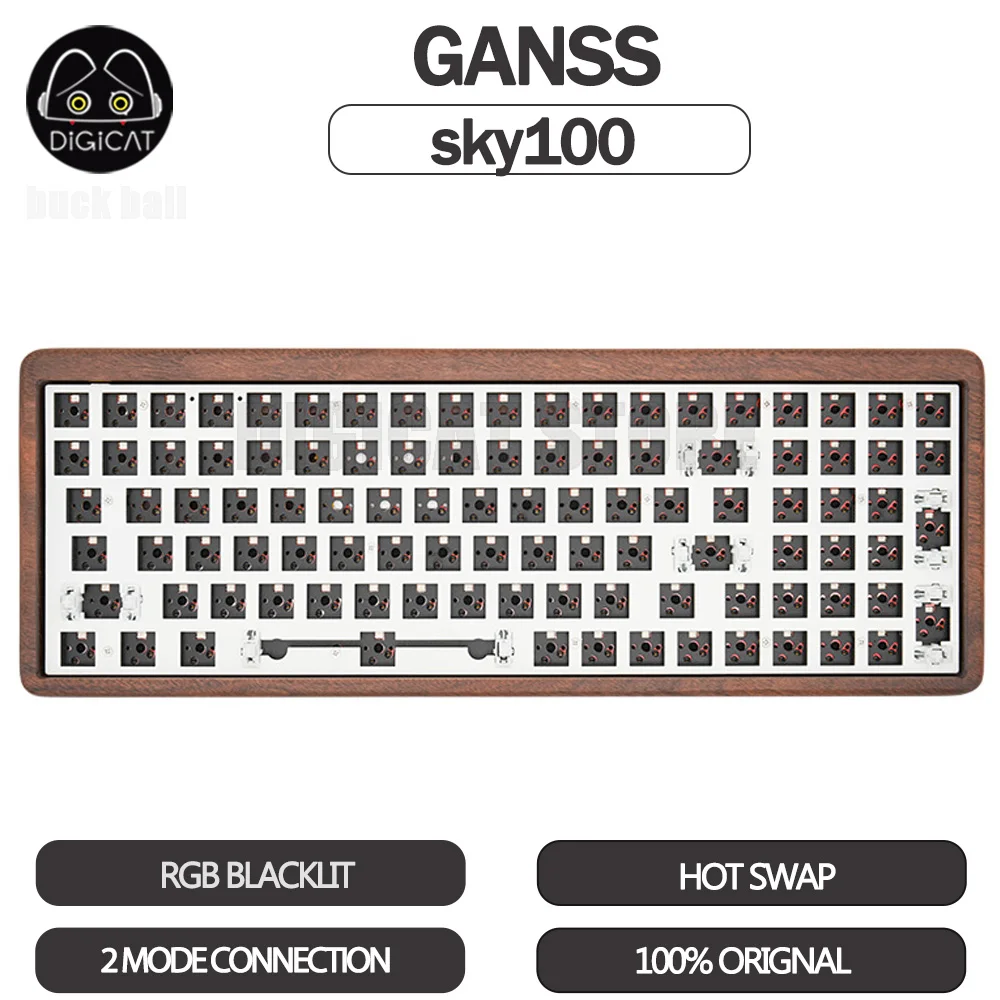 

Ganss Sky100 Walnut Mechanical Keyboard Kit 2Mode 100Keys Gaming Wired Keyboards RGB Custom Gaming Hot-Swap Wooden Keyboard Kits