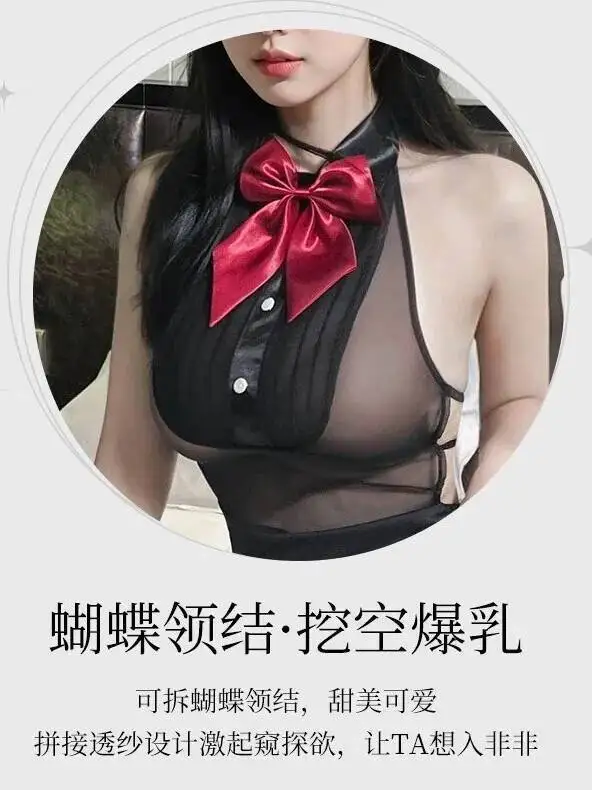 Sexy Hollow Out Secretary Uniform Temptation See-through Tight-fitting Hip-hugging Dress Elegant Fashion Sweet Mini Dress P1BN