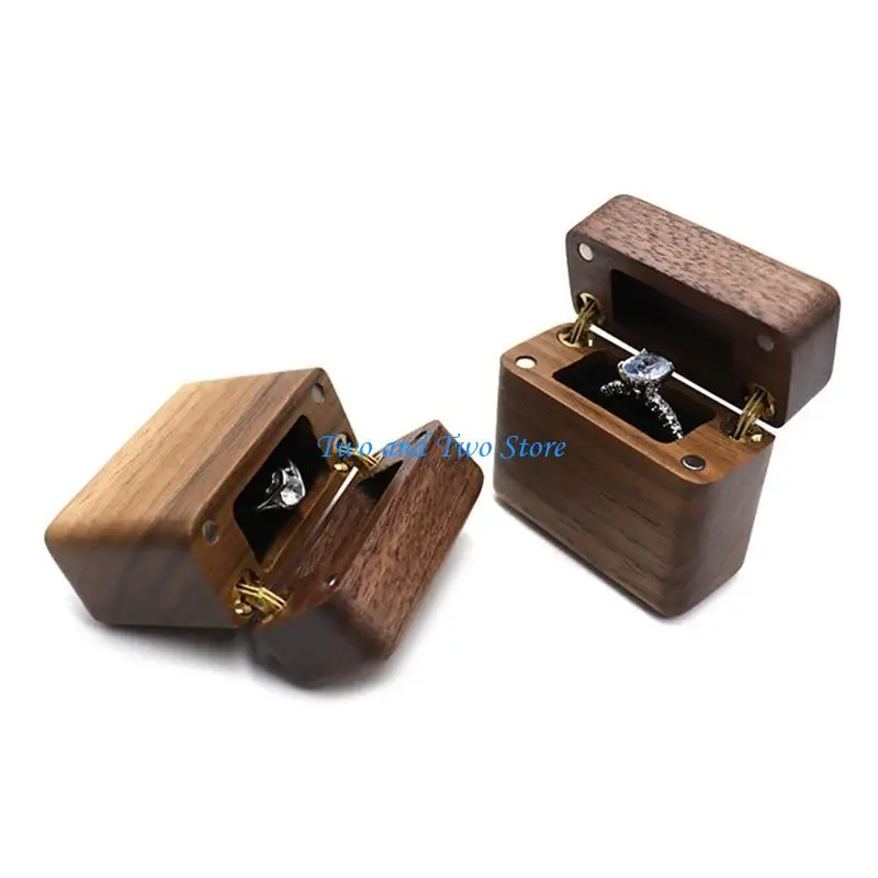HX6F Ring Box Black Walnut Ring for Case Display Pocket Size Ring Storage Box with Anti-Slide for Protection Cushion for
