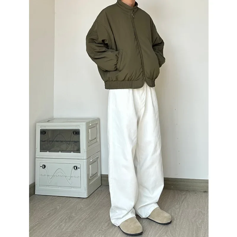 Vintage American Style White Workwear Casual Pants Men's Loose-fit Straight-leg Wide-leg Dragging Trousers High Street Material