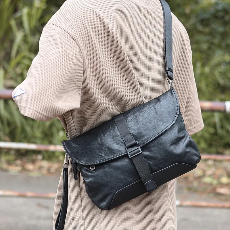 GENOFAN-Sac à bandoulière en cuir véritable pour homme, pochette en cuir de vachette, sacs de messager pour homme, enveloppe horizontale CommPiedmont, marque initiée