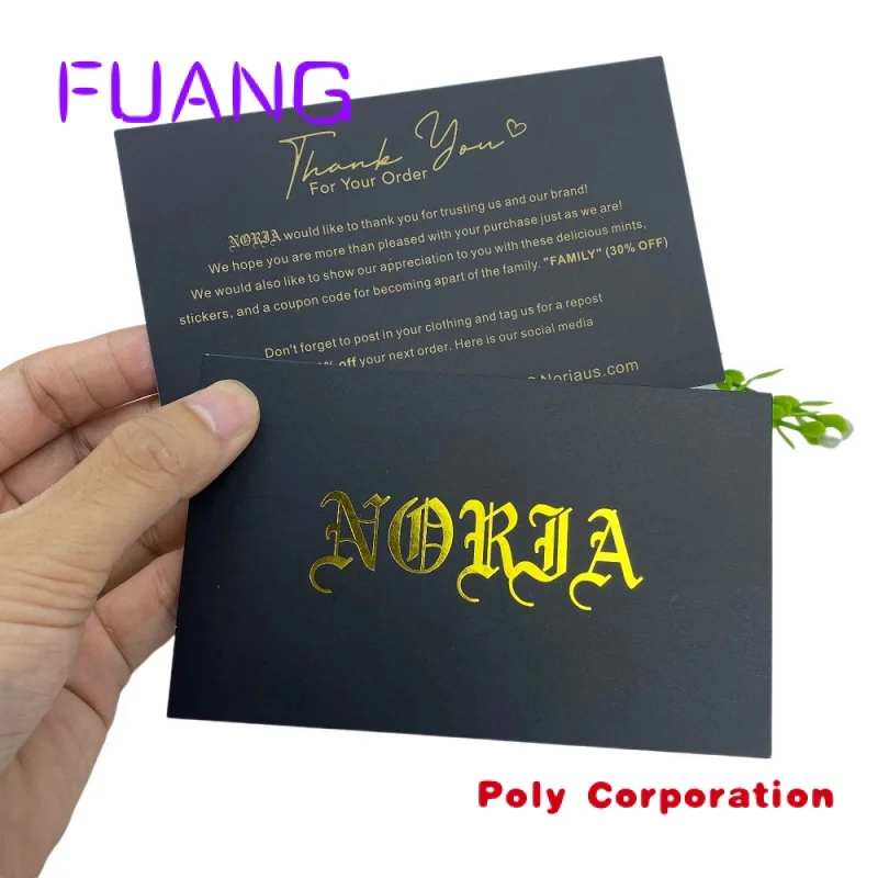 

Custom Oem Custom Printing Luxury Gold Foil Hot Stamp Black Thank You Cards For Business