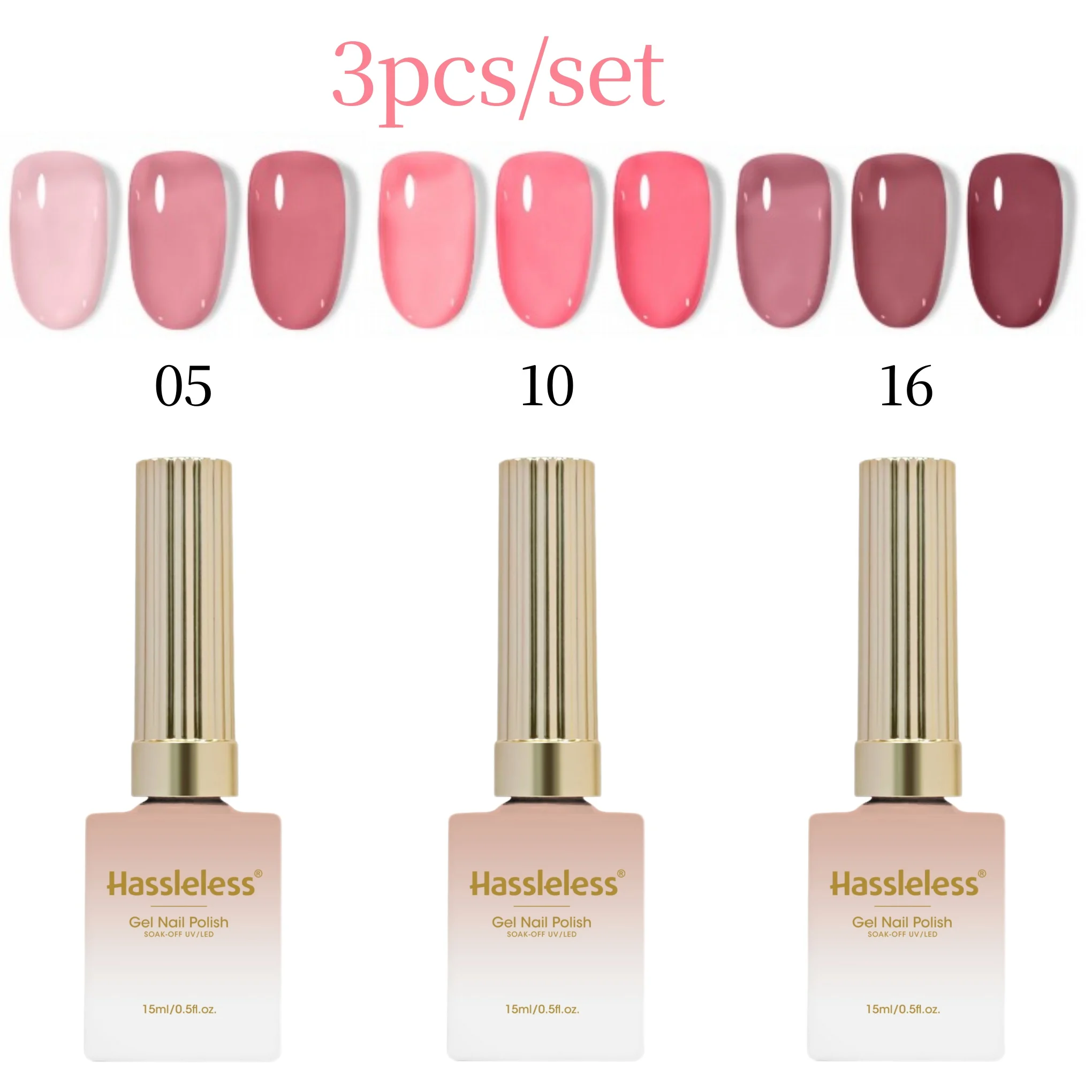 Hassleless 3Pcs Ice Clear Nail Polish Gel Set Semi-Transparent Effect Nail Art Studio Set Beginner-Friendly Suitable for Home and Salon Nail Art
