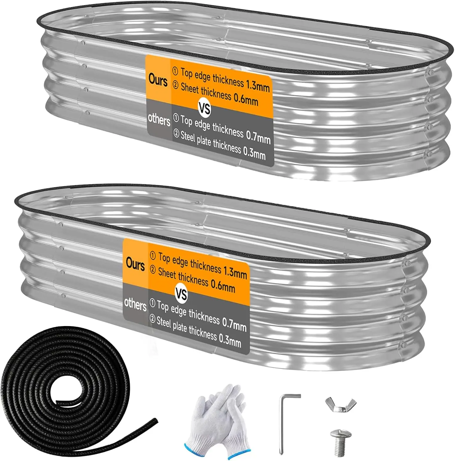 

2 шт., оцинкованная приподнятая садовая кровать на открытом воздухе, толщина 0,6 мм // 4 × 2 × 0,9 фута, овальная садовая кровать для садоводства, овощей, цветов // Turdy Me