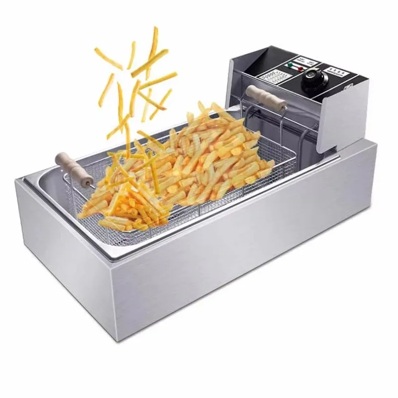 

Chicken Fryer 2500 Watts Commercial 1 Basket French Fries Fryer Stainless Steel Large Capacity Electric 22L