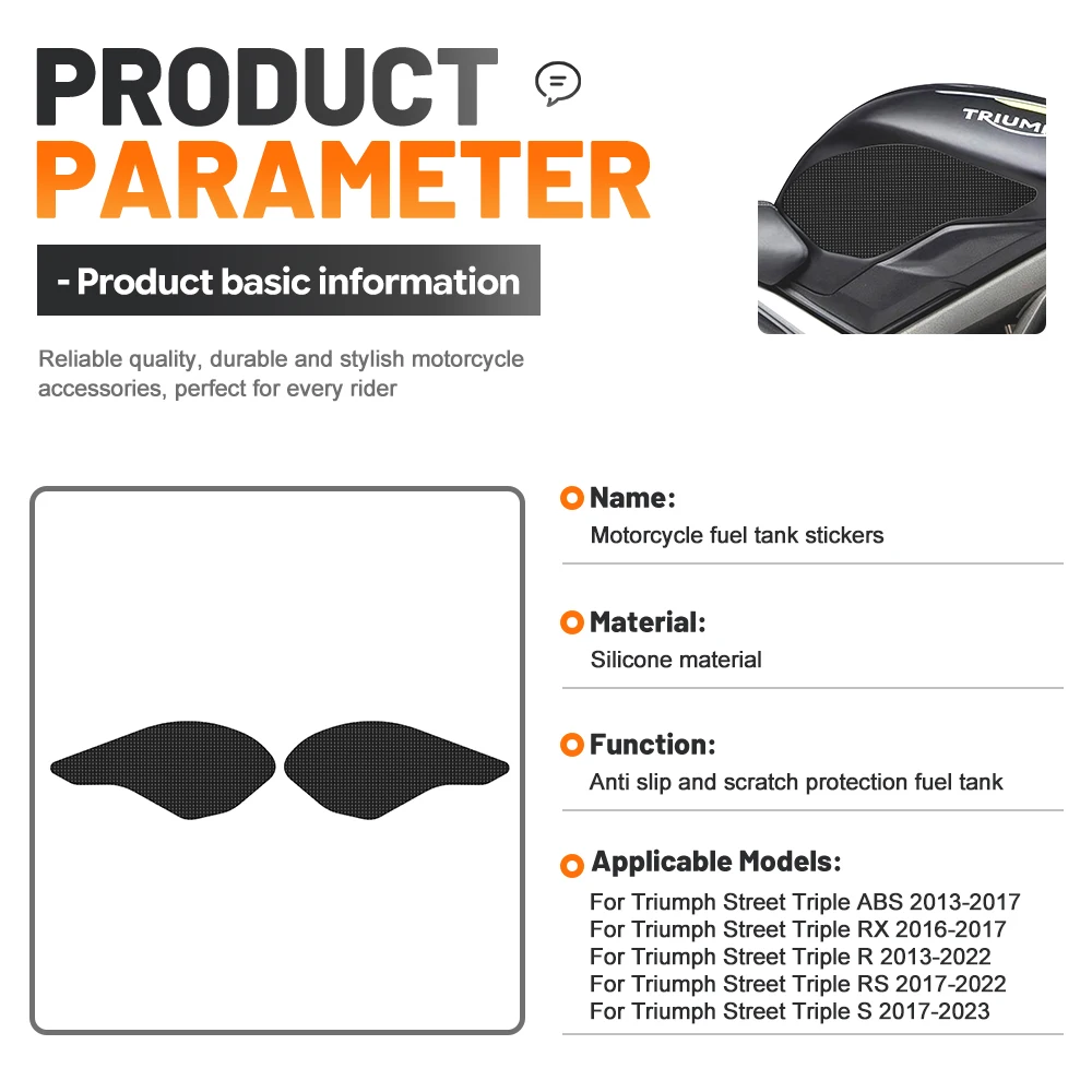 For TRIUMPH STREET TRIPLE ABS 2013-20 Soft Rubber Tank Pad Black Anti Slip Anti Scratch Motorcycle Gas Fuel Tank Protector Guard