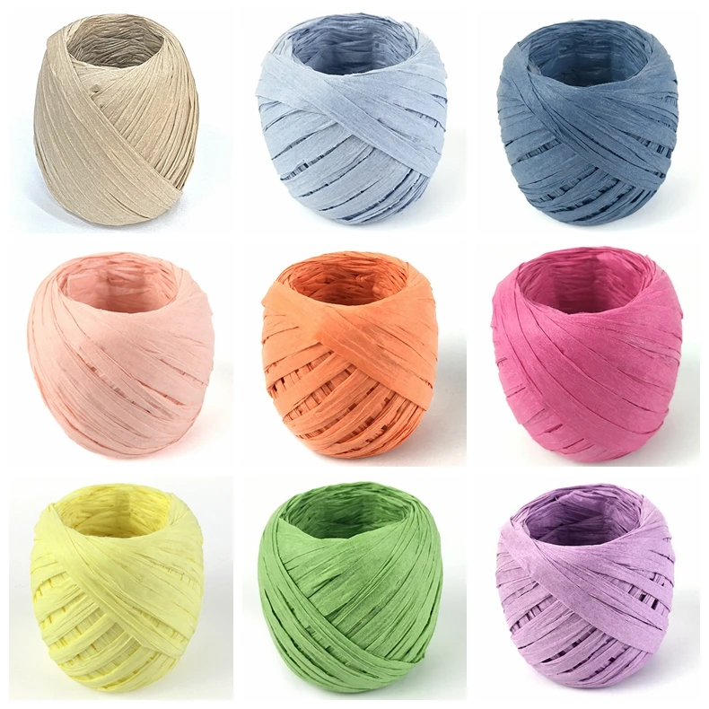 20M Small Roll Raffia Yarn For Hand Knitting Crochet Friendly Yarn Baking Gifts Packaging Belt Rope Crocheting Summer Hat Bags