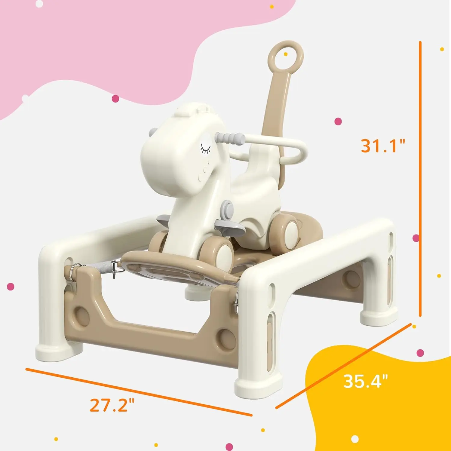 5 w 1 koń na biegunach dla małych dzieci w wieku od 1 do 6 lat, wiosenna jazda dla dzieci na rowerek biegowy konnych z odczepianym Balance Board, uchwyt do pchania i