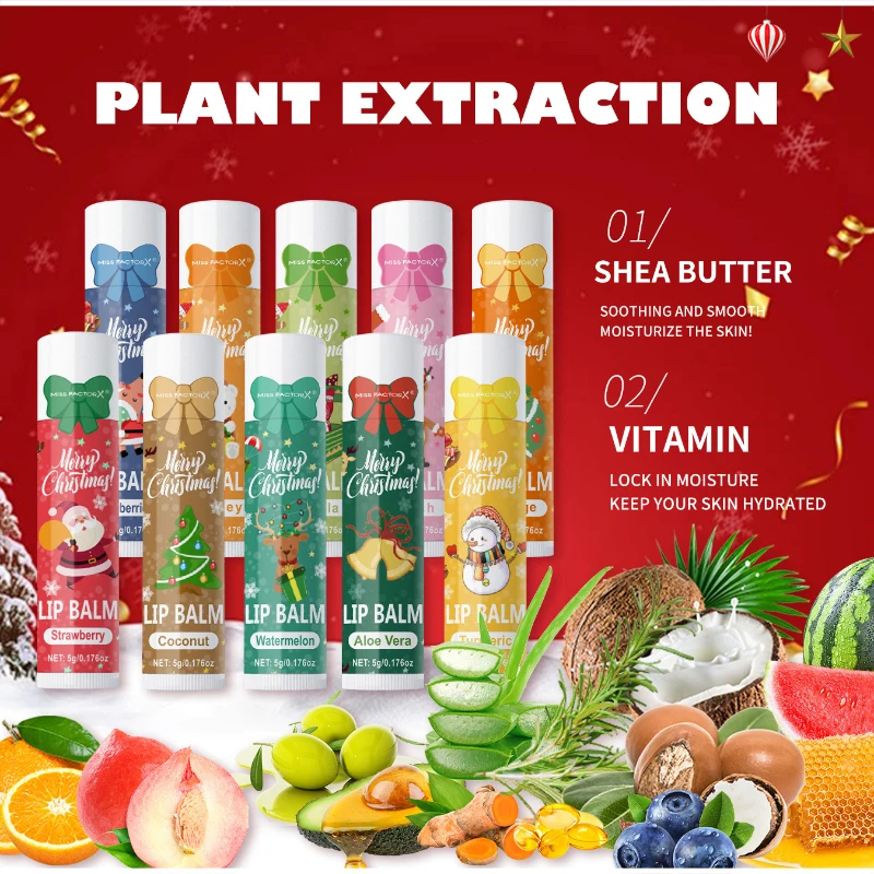 Christmas Limited Lipstick Case 10pcs Plant Extract Multi Flavor Moisturizing Repairing Lip Dryness Lipstick Gift To Women New