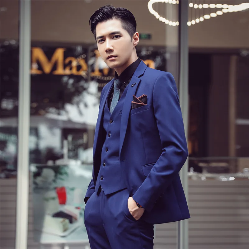 

New Men's Suit Three-piece Set Korean British Slim Fit Solid Color Wedding Casual Business Suit Jacket