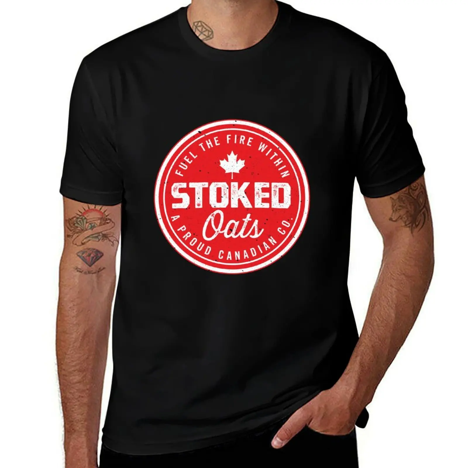 Stoked Oats Badge T-Shirt Basic Solid Color Short Sleeve Cotton Top T-Shirt