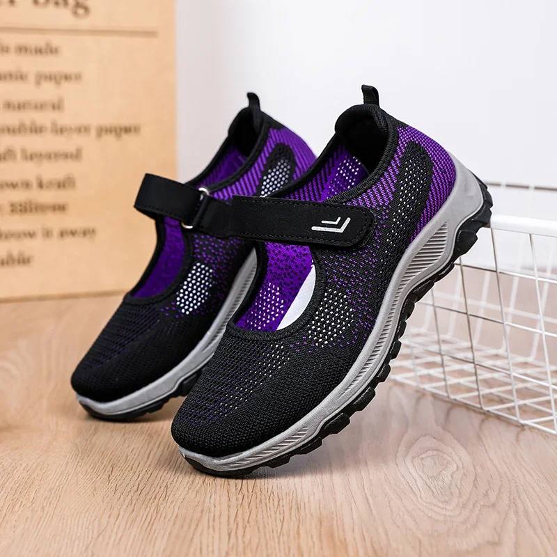 Spring Mesh Shoes for Women\'s Outdoor Breathable Flat Bottomed Lightweight Hiking Comfort Casual Tennis Vulcanized Shoes 2024