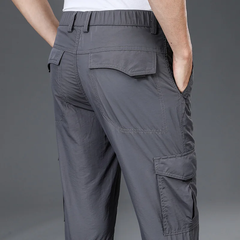 Dünne Overalls für Herren, Freizeithosen für Herren, lockere, gerade lange Hosen, Sporthosen mit mehreren Taschen, schnell trocknende Herrenhosen