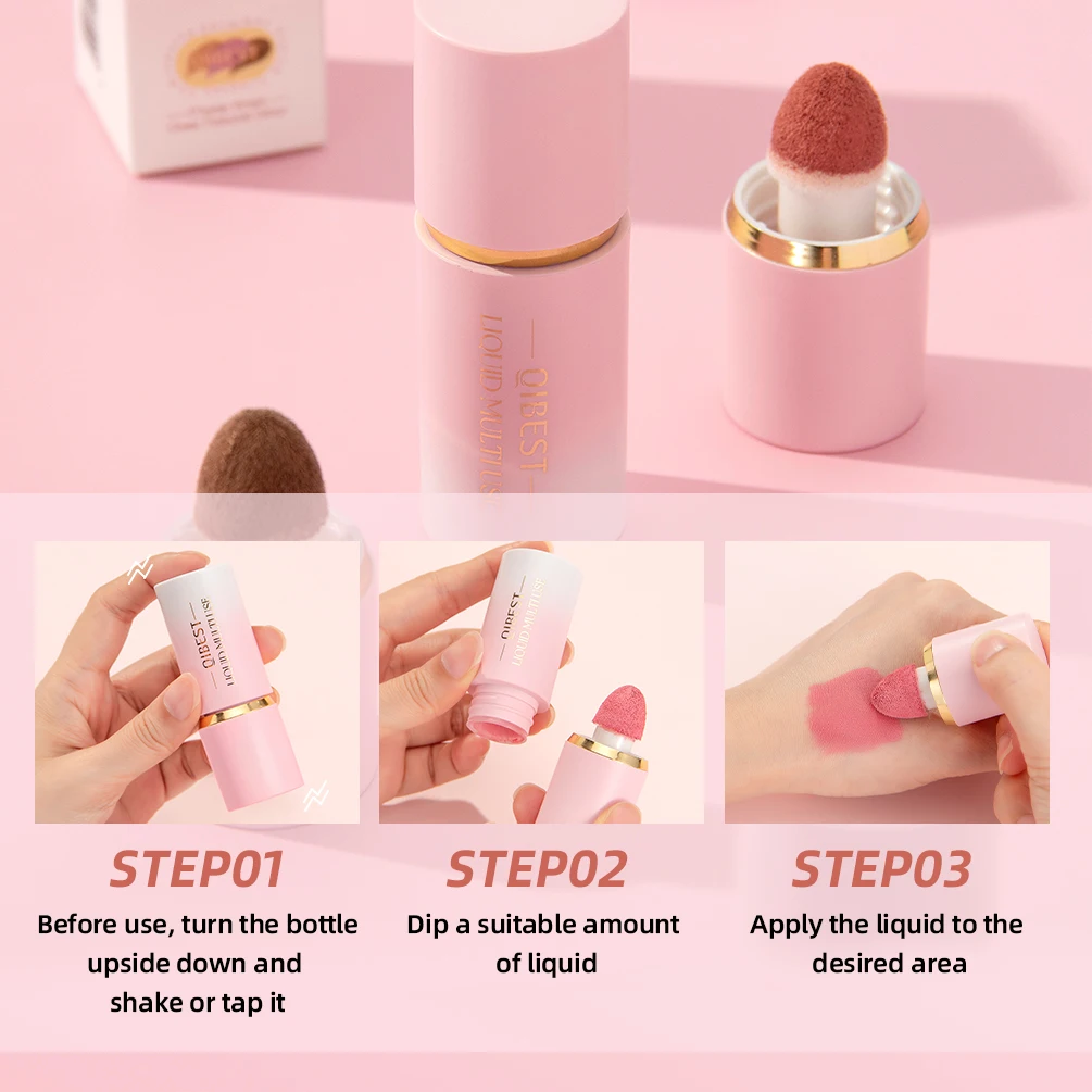 QIBEST マットフェイスリキッドブラッシャー スムースチーク アイブラッシュ ハイライター マルチユーススティック ルージュ ラスティングリキッドコントゥア ブロンザーメイクアップ