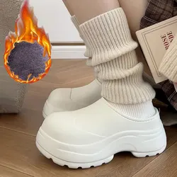 Rain boots with lining for warmthWomen's Winter Outerwear Plush Cotton Shoe Thick Soles Wrap Heels Short Boots Women's High Boot