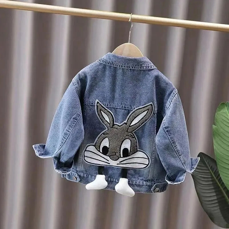 

Kids Girls Denim Coat 2024 Spring and Autumn Jacket New Children's Cartoon Casual Jacket Baby Top Fashionable