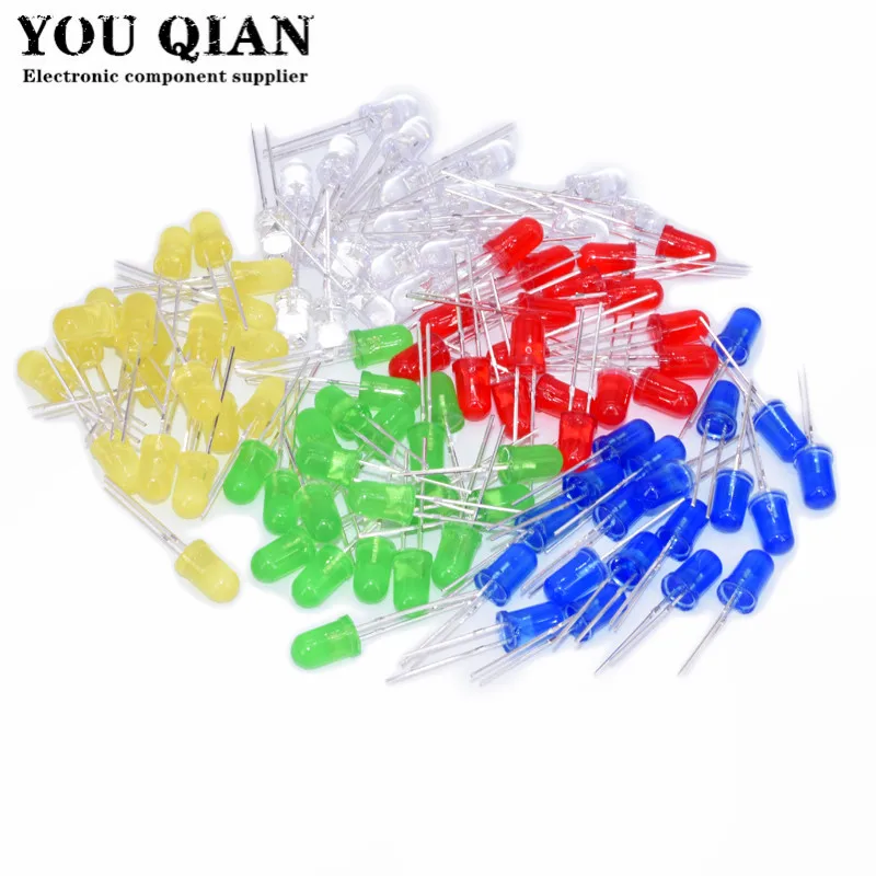 100pcs F3 Ultra Bright 3MM Round Diffused Green/Yellow/Blue/White/Red LED Light Lamp Emitting Diode Dides Kit