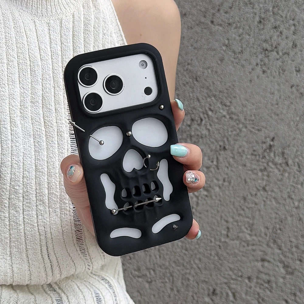 Für iPhone 18 17 16 15 12 13 14 Pro Max Modische Halloween 3D Hohlraum Wärmeableitende Totenkopf-Gesichts-Weichsilikonhülle Lustige Abdeckung – Detail 10