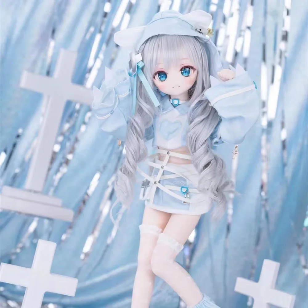 BJD دمية عارية Tpe لينة سيليكون دمية الإنسان 40 سنتيمتر الشعر الفضي الأزرق عيون جذابة دمية الفتيات هدية عيد ميلاد لعبة
