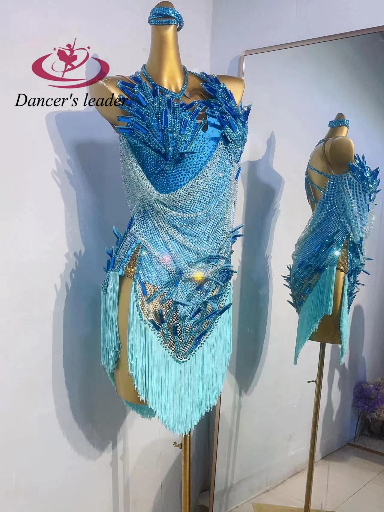 Latin Dance Dress High-end Custom Drill Net Wrap Drill Strip Stitching Samba Diamond Women's Adult Stage Professional Clothing