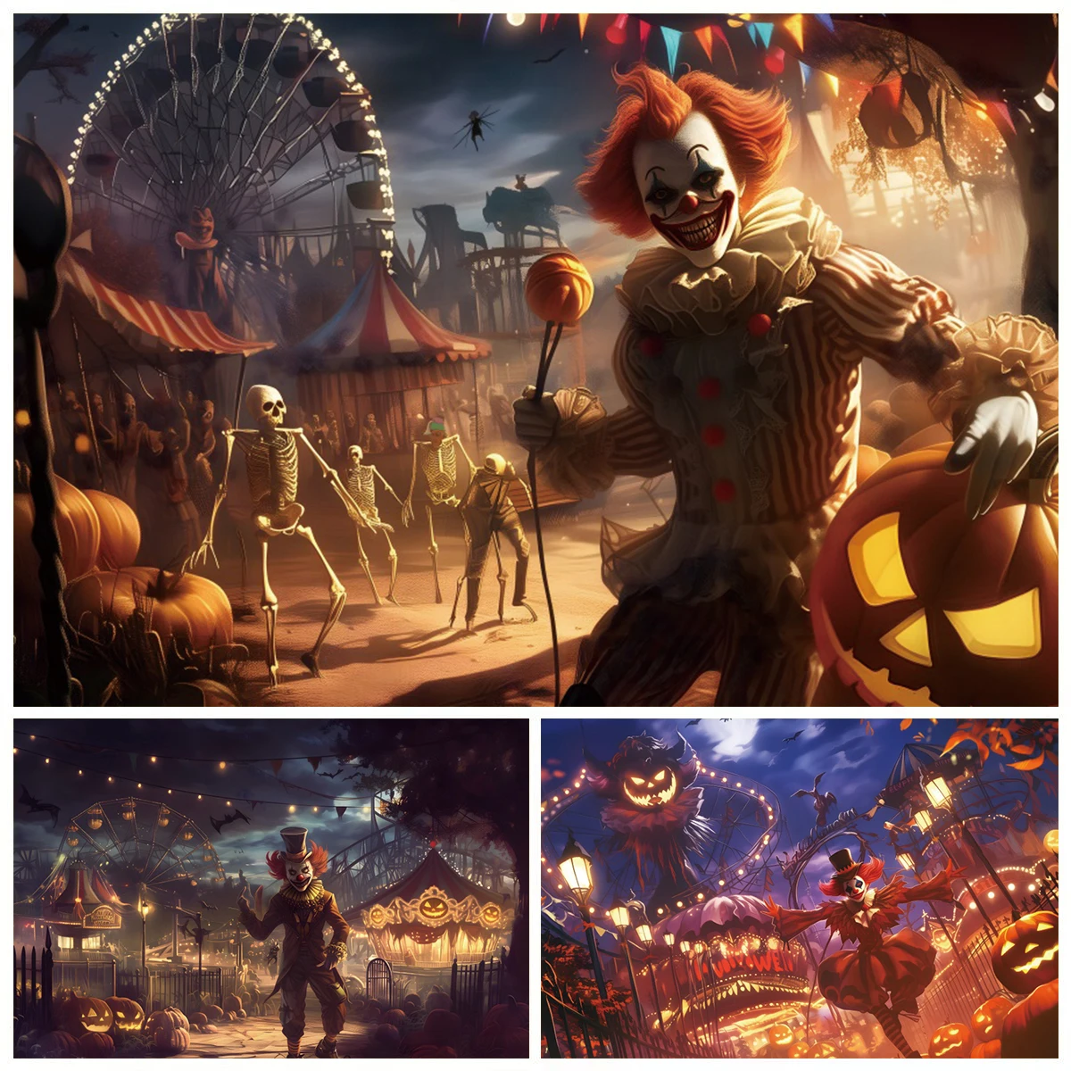 

Halloween Circus Clown Backdrop Amusement Park Ruins Horror Evil Clown Pumpkin Halloween Kids Portrait Photography Background