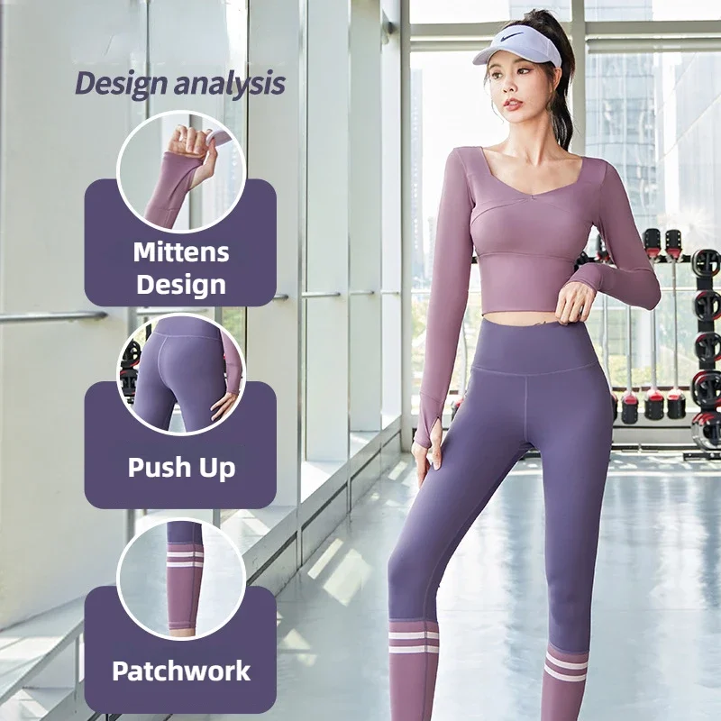 Sporty Sexy Open Cortch Leggings Tops Sets Women Longsleeve Tops and Casual Pants Daily Exercise Wear Erotic Open Hole Clothing