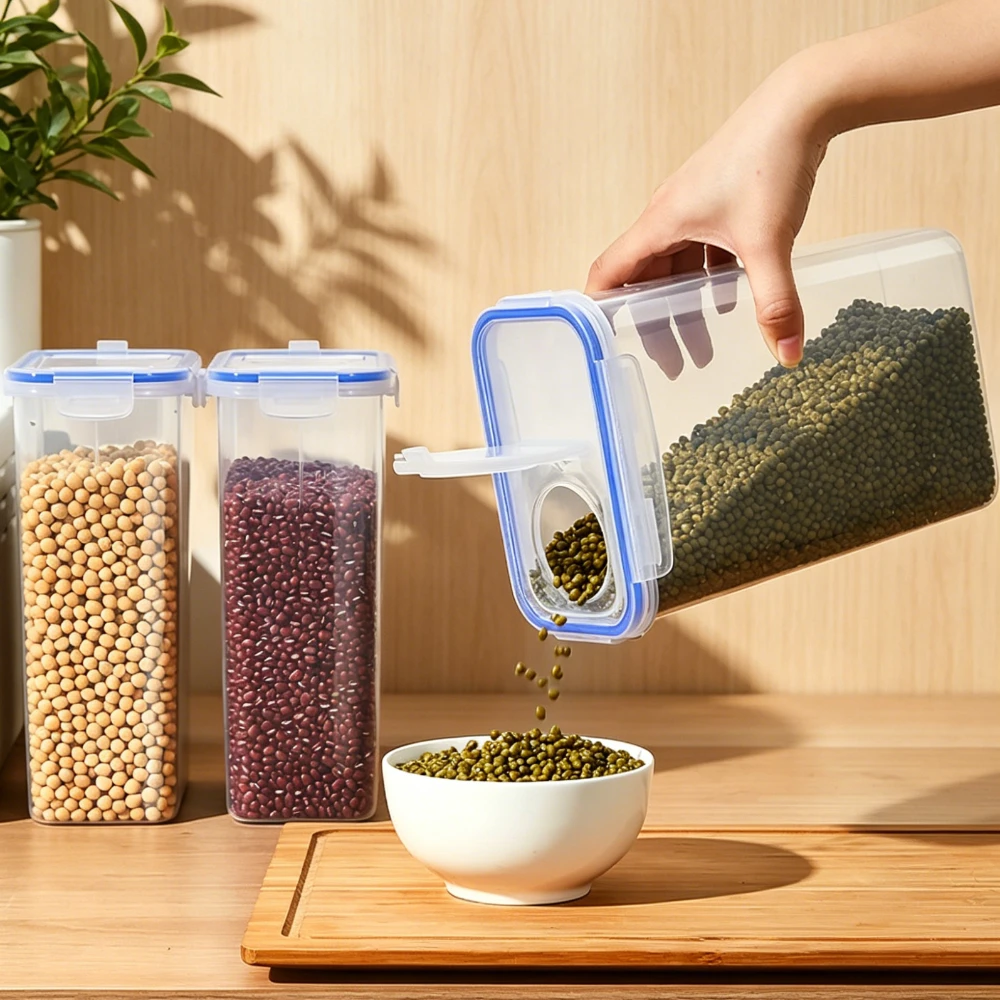 

Sealed Plastic Storage Jar Moisture Insect Resistant Design Stores Grain Flour Dry Food Container for Household Kitchen