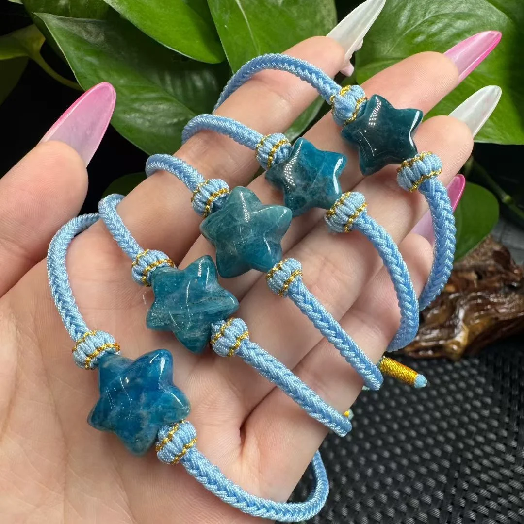 

1Pc Fengbaowu Natural Blue Apatite Star Hand-knitted Bracelet Reiki Healing Stone Fashion Jewelry Gift For Women Men