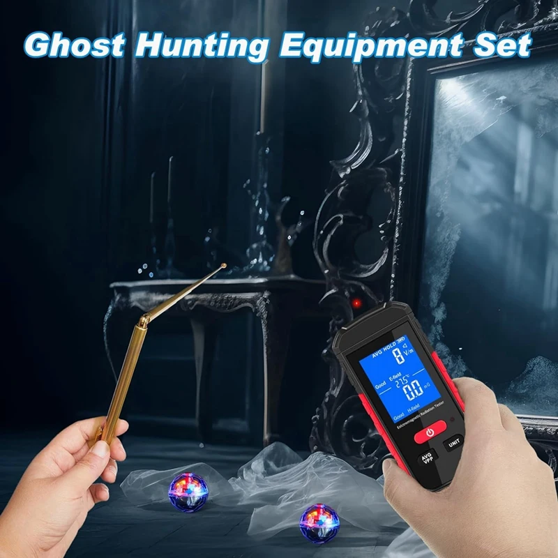 Ghost Equipment Kit Digital Emf Meter Digital Radiation Dosimeter 2 Pcs Motion Light Up Cat Balls 2 Pcs Copper Dowsing Rods