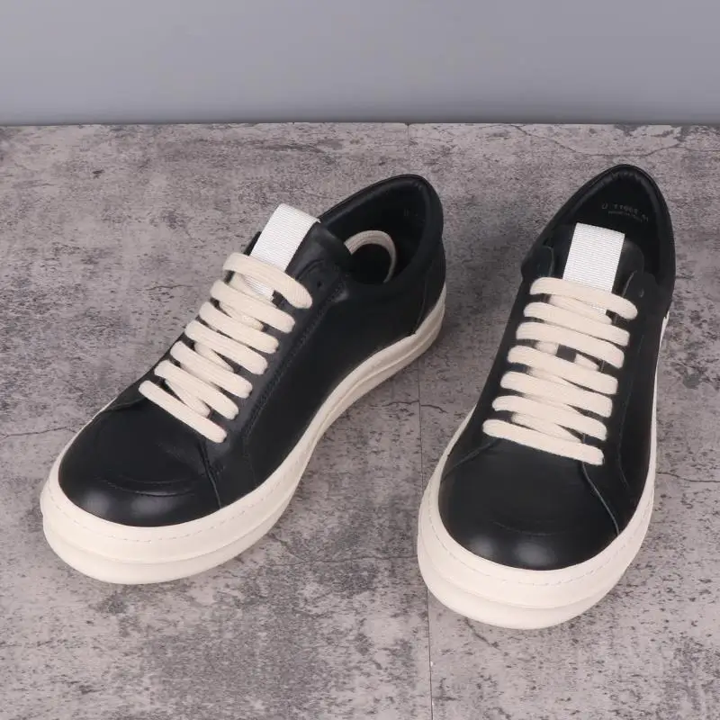 Men Shoes Genuine Leather Casual Patch Flats Lace Up Low Sneakers Women Brand Ricks High Street Designers Luxury Owen Boots