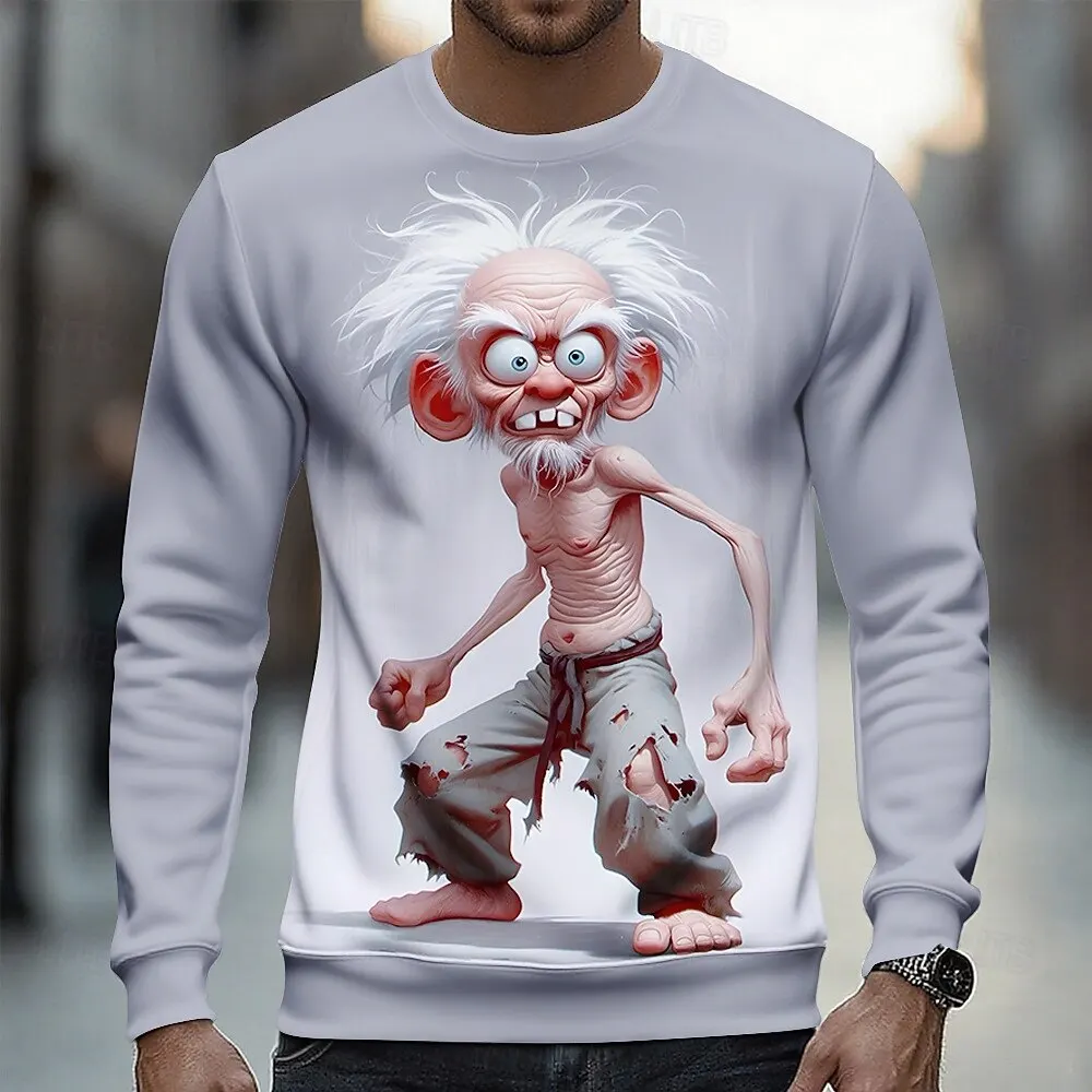 

3D Print Fun Old Man Graphic O-Neck Sweatshirt Interesting Slovenly Animal Pattern Long Sleeve Clothes Fashion Creative Pullover