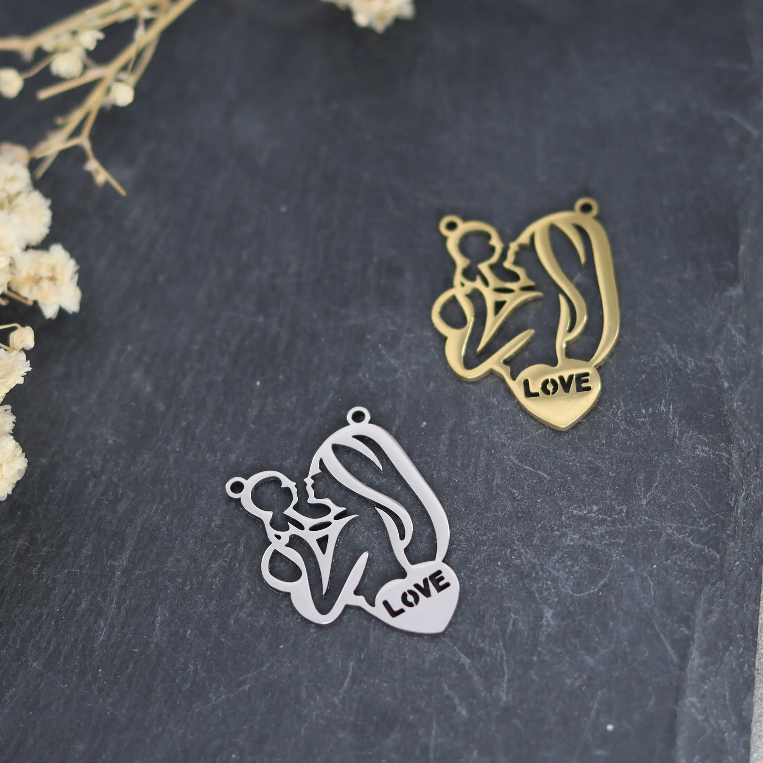 3pcs Stainless Steel Letter Love Heart Mother And Baby Charm For DIY Jewelry Making Pendant Necklace Earrings Women Crafts