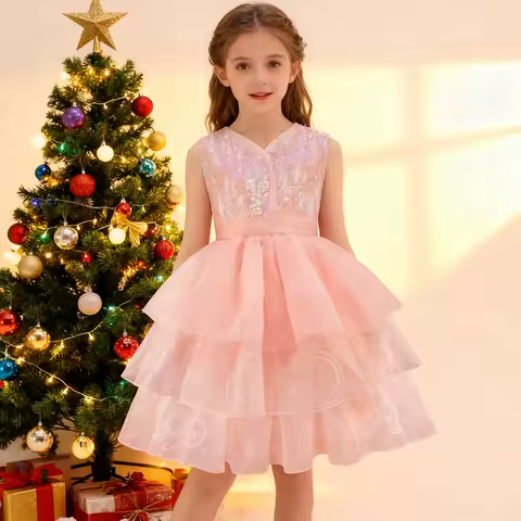 Wicked Glinda Pink Princess Dress Cosplay Christmas Costume Elegant Girls Party Dresses Sequin Princess Dress Girl Evening Dress