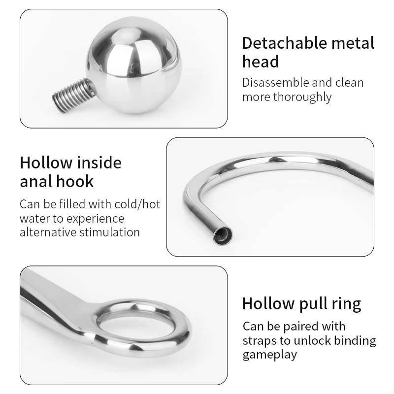 Ergonomically Anal Hook With Ball Hole BDSM Stainless Steel Sexy Hook Butt Plug Anal Beads Anus Dilator Bondage Erotic Products