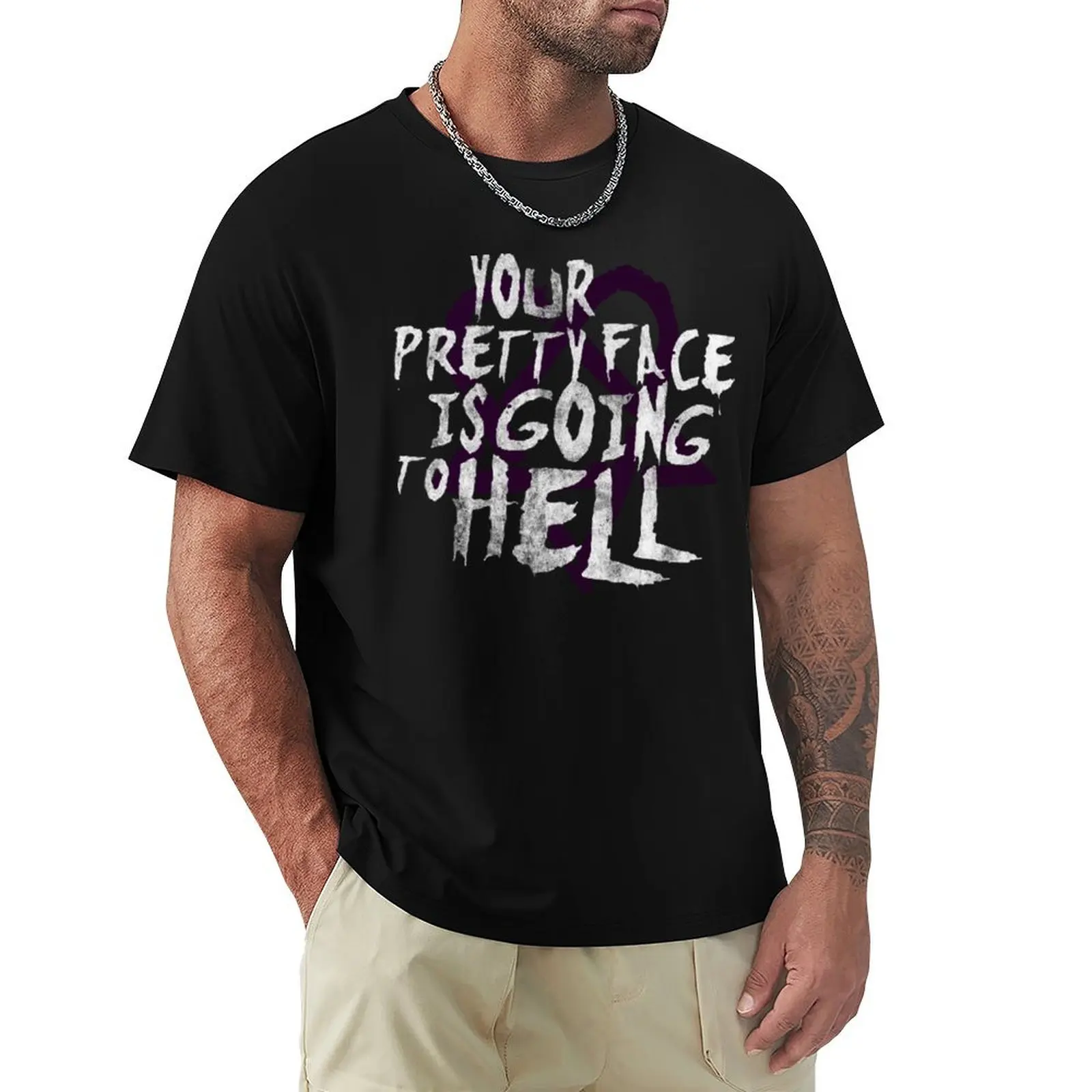 Camiseta CHim Band Your Pretty Face Is Going To Hell Heartagram Him, camiseta informal básica de talla grande