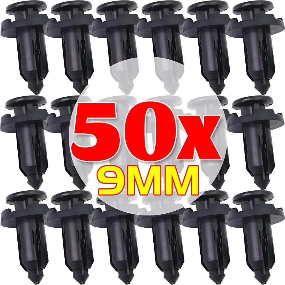 50/10PCS 9mm Car Bumper Fastener Expansion Screw for Fender Liner Splash Guard Push Type Rivet Universal Auto Plastic Clip Kit