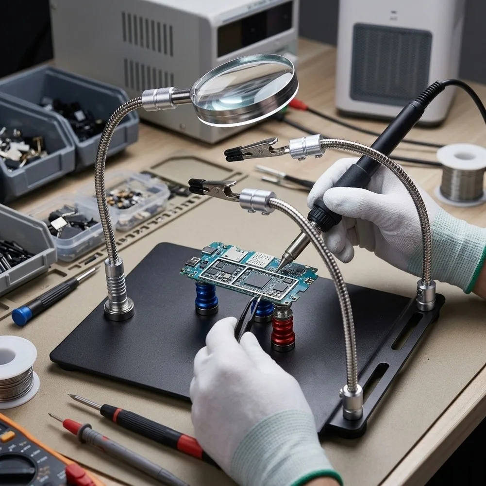 Helping Hands Soldering Tool With Flexible Magnetic Arms Magnifying Glass Clip Stand For PCB Circuit Board Repair And Welding Wo