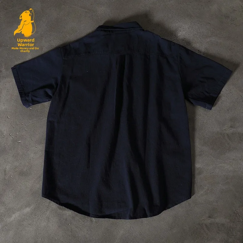 Casual Style Men's Short Sleeve Shirt Summer Breathable Polyester Fiber Loose Fit Workwear Charcoal Color Handsome Jacket